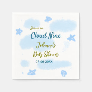 Aqua gold she is on cloud nine baby shower clouds napkin