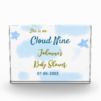 Aqua gold she is on cloud nine baby shower clouds  photo block