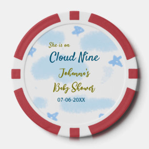 Aqua gold she is on cloud nine baby shower clouds  poker chips