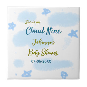 Aqua gold she is on cloud nine baby shower clouds  tile
