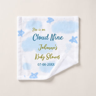 Aqua gold she is on cloud nine baby shower clouds wash cloth