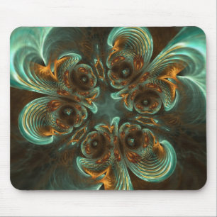 Aqua Gold Swirls Fractal Art Mousepad