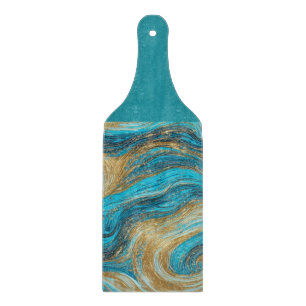 Aqua & Gold Swirls Waves Cutting Board