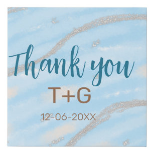 Aqua gold thank you add couple name date year text faux canvas print