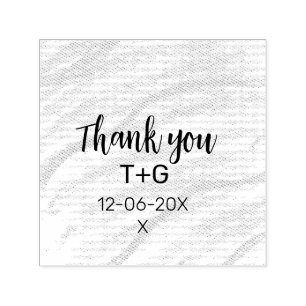Aqua gold thank you add couple name date year text self-inking stamp