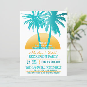 Aqua Gold Tropical Retirement Party Invitations