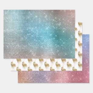 Aqua Gold Unicorn Sparkle Wrapping Paper Sheet