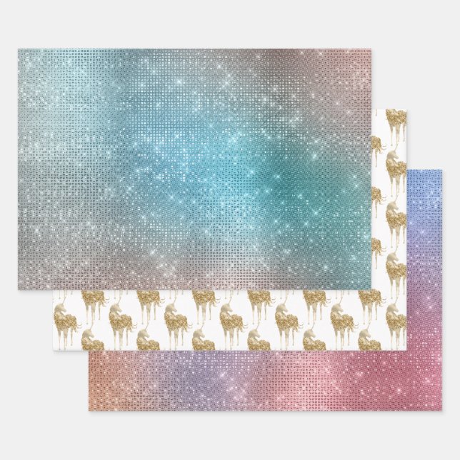 Aqua Gold Unicorn Sparkle      Wrapping Paper Sheet (Set)