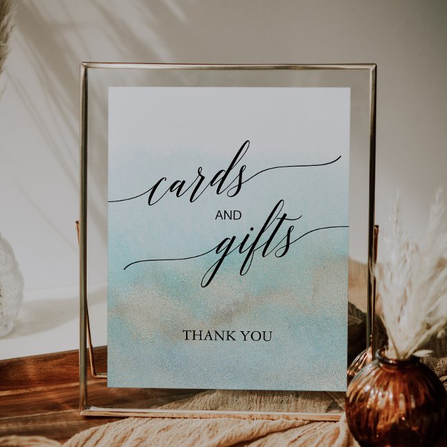 Aqua & Gold Watercolor Beach Cards and Gifts Sign (Creator Uploaded)