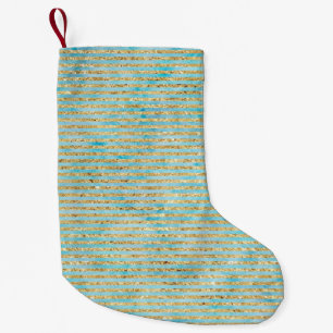 Aqua Gold Watercolor Stripes Small Christmas Stocking