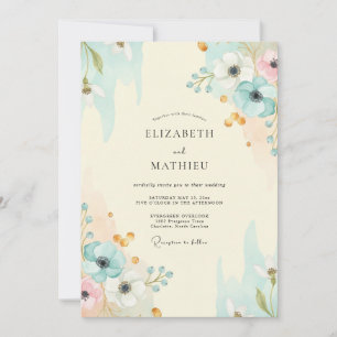 Aqua Gold Watercolor Wedding Invitation