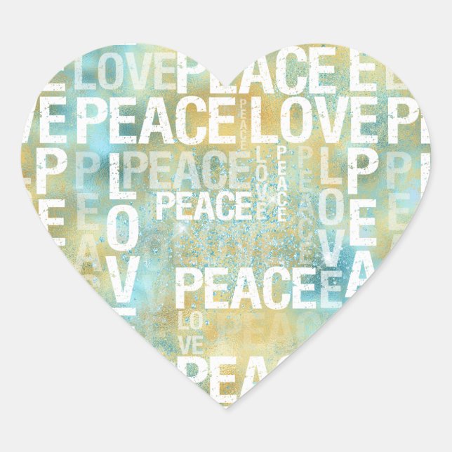 Aqua Gold White Peace Love            Heart Sticker (Front)