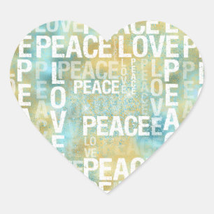 Aqua Gold White Peace Love            Heart Sticker