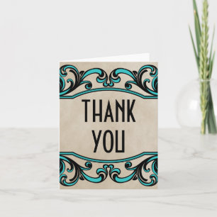 Aqua Gothic Swirls Thank You Card