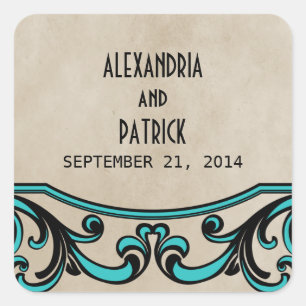 Aqua Gothic Swirls Wedding Stickers