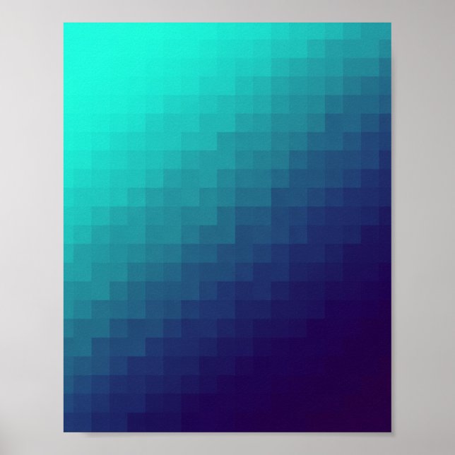 Aqua Gradient Pixels - Modern Tech Art Poster (Front)