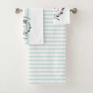 Aqua Grain Sack Custom Family Crest Towel Set