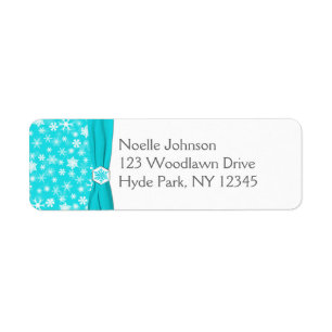 Aqua, Gray, White Snowflakes Return Address Label
