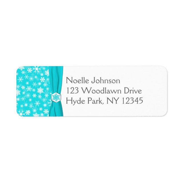 Aqua, Gray, White Snowflakes Return Address Label (Front)
