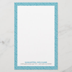 Aqua Greek Key Pattern Stationery