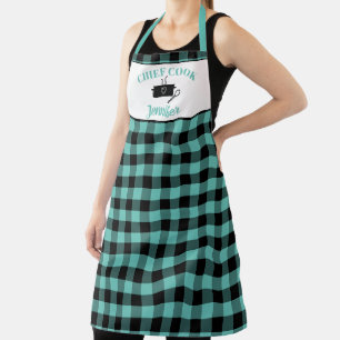 Aqua Green and Black Cook Buffalo Plaid Pattern Apron