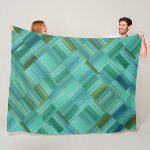 Aqua Green and Blue Blocks Tie Fleece Blanket
