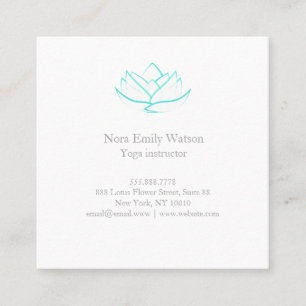 Aqua Green and White Square Lotus Business Card