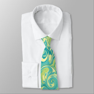 Aqua, Green, and Yellow Marble Swirl Tie