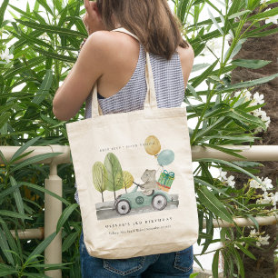 Aqua Green Any Age Birthday Party Teddy Car Tote Bag