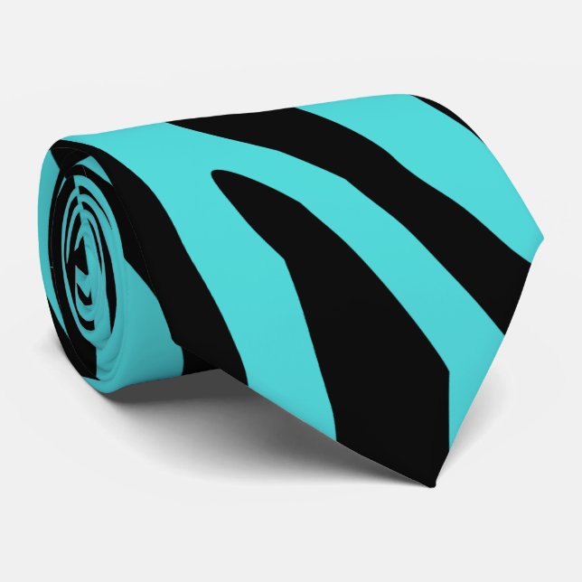 AQUA GREEN & BLACK ANIMAL PRINT STRIPE PATTERN TIE (Rolled)