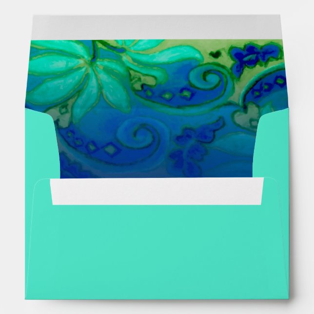 Aqua Green Blue Floral Watercolor Envelope (Back (Bottom))