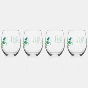 Aqua Green Couples Drinkware Set Stemless Wine Glass