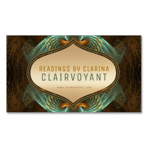 Aqua Green Gold Fractal Arts Clairvoyant Readings Magnetic Business Card