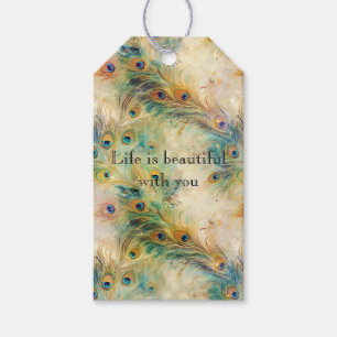 Aqua Green Gold Peacock Feathers Gift Tags