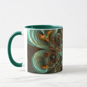 Aqua Green & Gold & Spiral Fractal Art Mug
