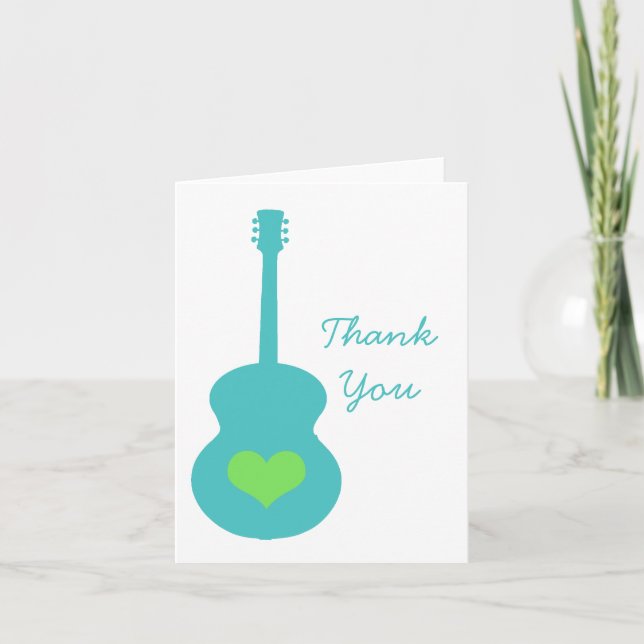 Aqua/Green Guitar Heart Thank You Card (Front)