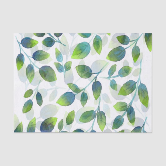 Aqua Green Leaf Pattern Tissue Paper (Front)
