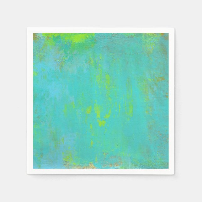 Aqua Green, Lime and Brown Ochre Grunge Abstract Napkin (Front)