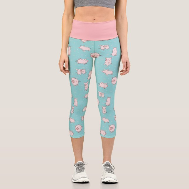Aqua Green Little Piggies Capri Leggings (Front)