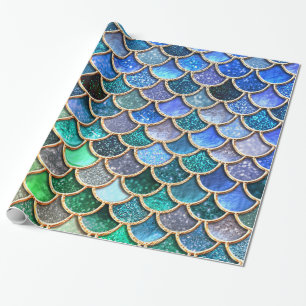Aqua green Mermaidscales Spring Glitter for Girls Wrapping Paper