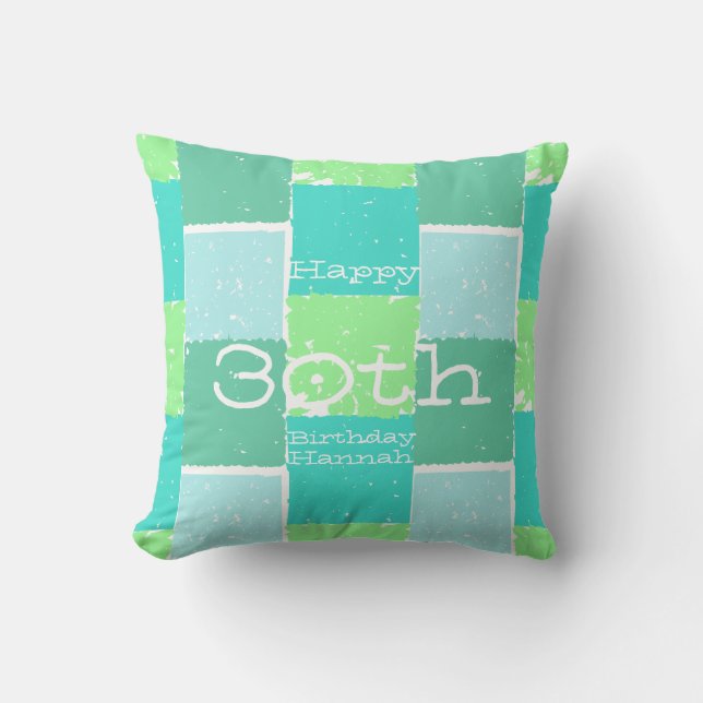 Aqua Green Mint personalised 30th birthday Pillow (Front)