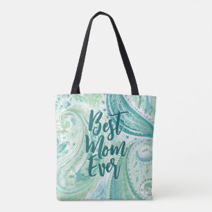 Aqua Green Paisley   Mother's Day Tote Bag