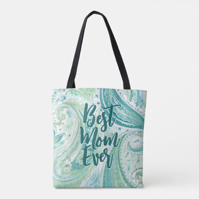 Aqua Green Paisley | Mother's Day Tote Bag (Back)