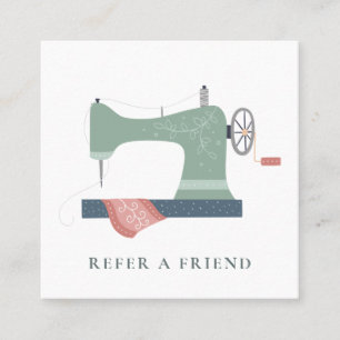 AQUA GREEN PEACH PINK SEWING MACHINE REFER FRIEND SQUARE BUSINESS CARD