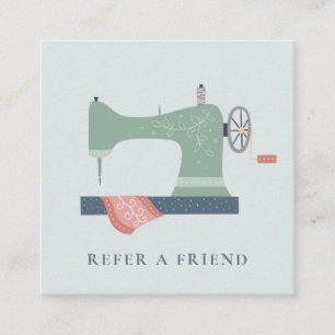 AQUA GREEN PEACH PINK SEWING MACHINE REFER FRIEND SQUARE BUSINESS CARD
