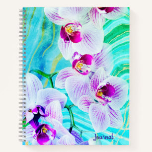 Aqua Green Purple Floral Geode Name Journal