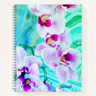 Aqua Green Purple Floral Geode Name Journal