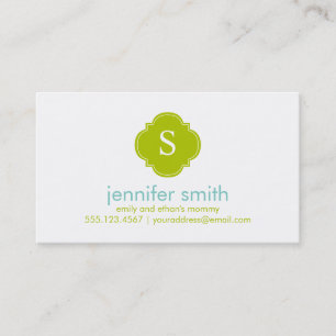 Aqua Green Quatrefoil Monogram Stripes Pattern Calling Card