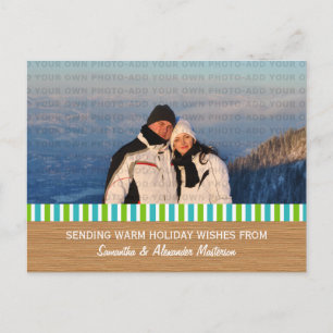 Aqua/Green Rustic Stripes Photo Postcard