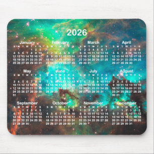 Aqua Green Star Cluster Celestial 2026 Calendar Mouse Mat